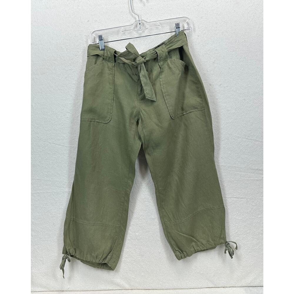 Banana Republic Cropped 100% Linen Pants Satin Waistband & Ankle Ties. Size 8P